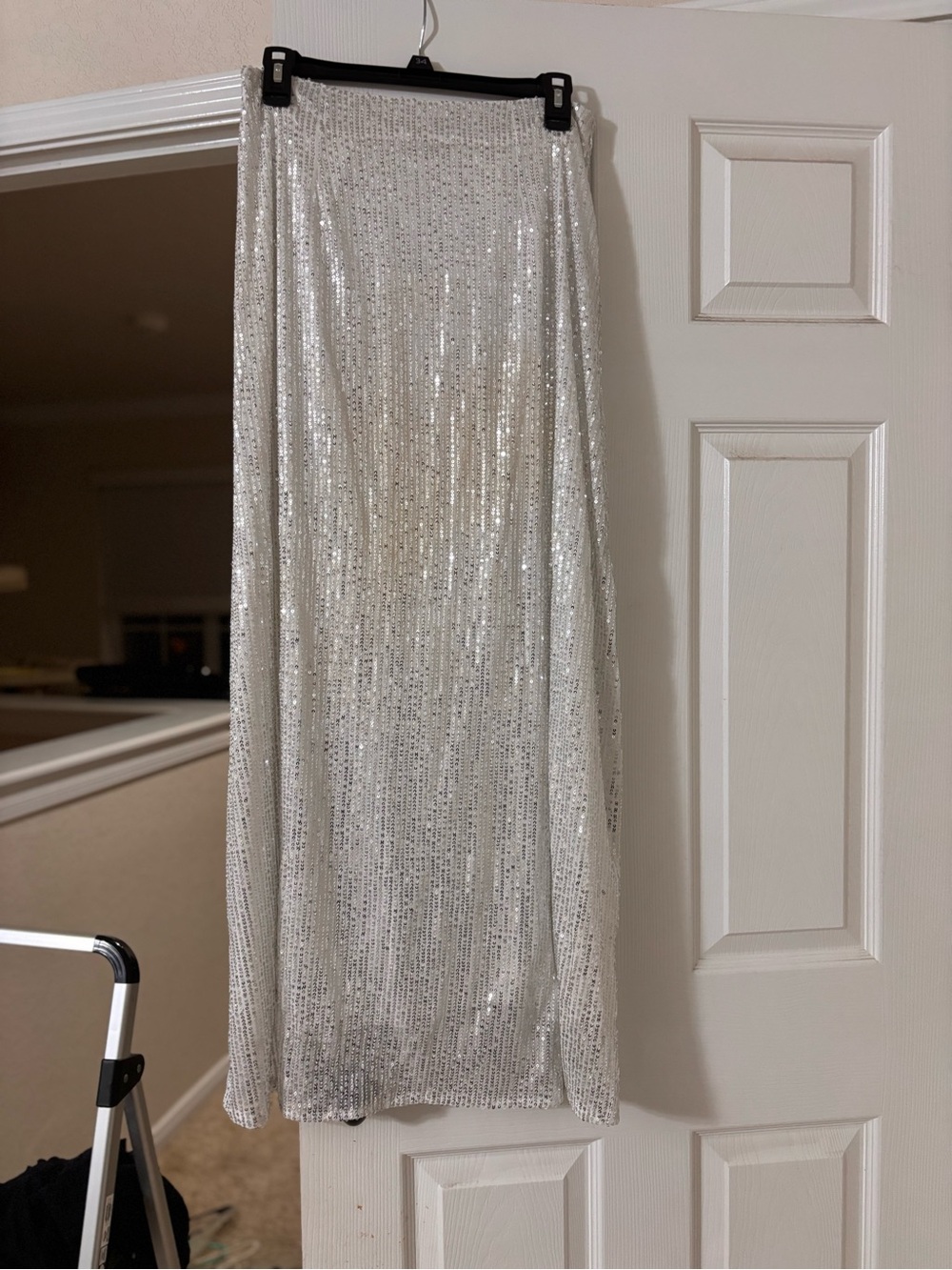 Silver Sequin Maxi Skirt - Sparkling Evening Skirt